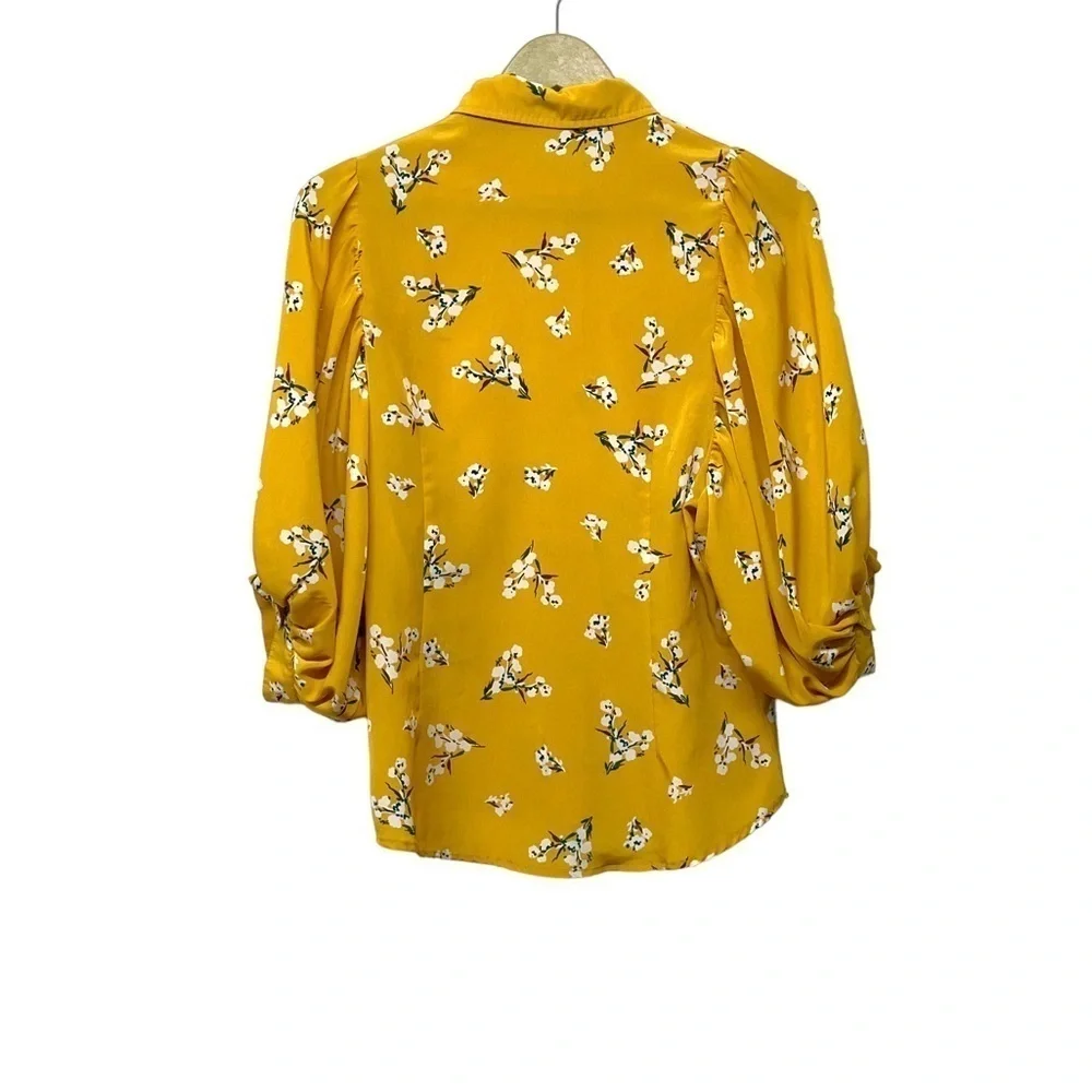 Anthropologie Comme Toi Yellow Floral Puff Sleeve Top Size Small Boho Hippie